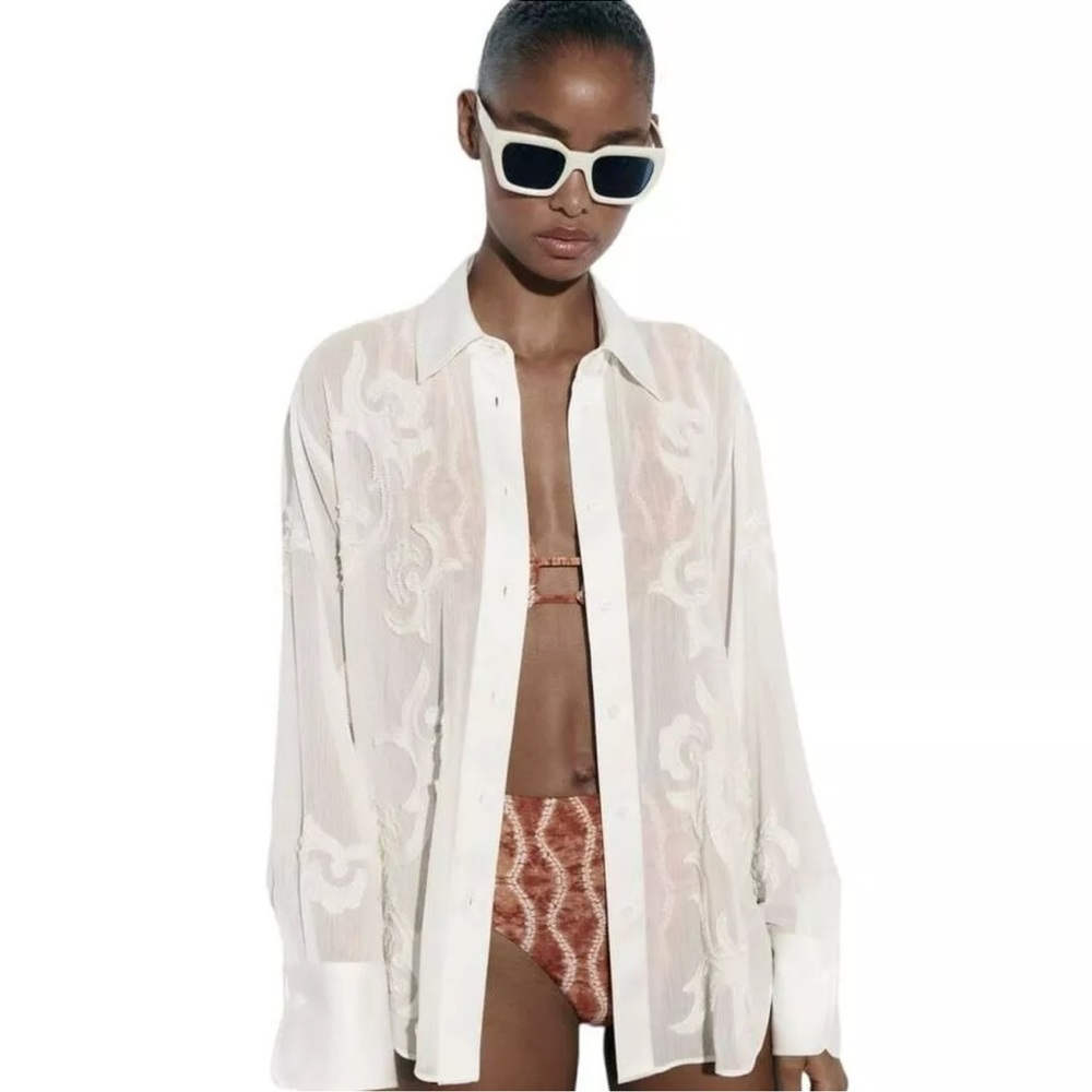 ZARA EMBROIDERED SEMI-SHEER BLOUSE BEADED
